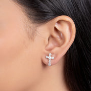 Catholic Crucifix Cross Stud Earrings for Men - Sterling Silver Communion Gift