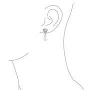 Bridal White Teardrop Freshwater Cultured Pearl Dangle Earrings Sterling