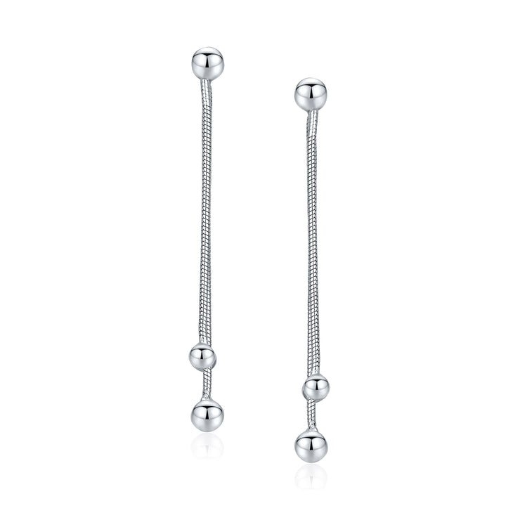 Geometric Tassel Fringe Chain Ball Dangle Earrings Sterling Silver