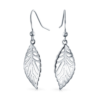 Filigree Leaf Feather Dangle Earrings in Sterling Silver 1.5 Inch Western Jewelry