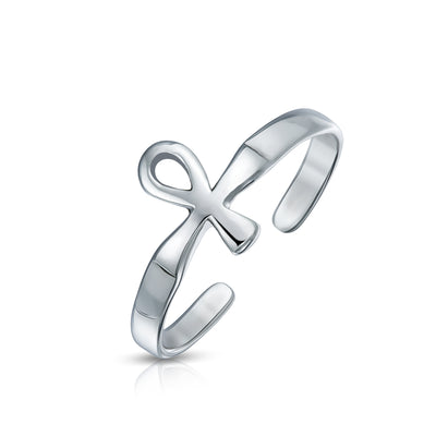 Egyptian Ankh Cross Shape Midi Toe Ring Polished 925 Silver Sterling