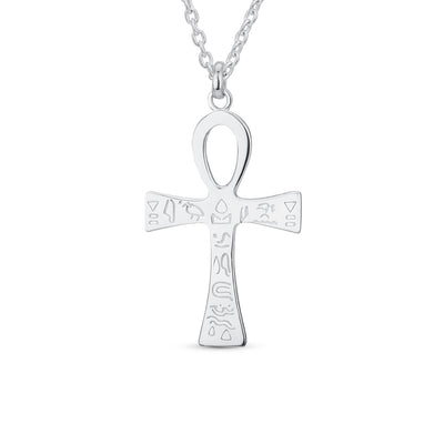 Ankh Egyptian Hieroglyphs Cross Pendant .925 Sterling Silver Necklace