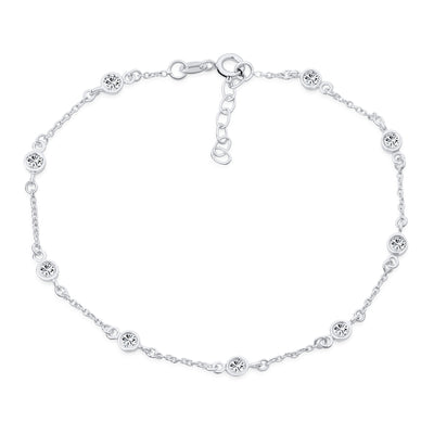 Elegant CZ Anklet Ankle Bracelet Sterling Silver 9-10 Inch Chain