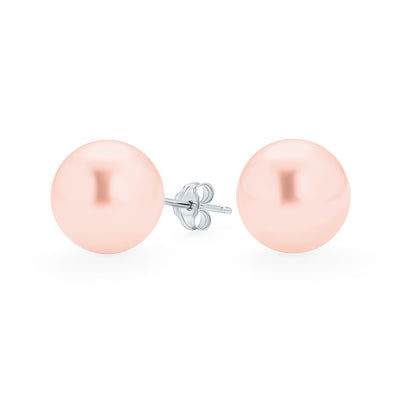 Classic Light Pink Drop Ball Earrings with Simulated Pearl in  Sterling Silver