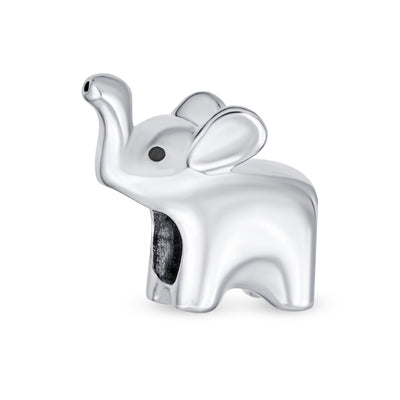 Lucky Zoo Animal Charm Bead Trunk Up Elephant Sterling Silver for Bracelets