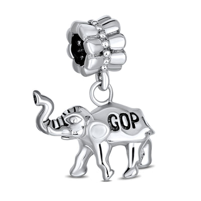 Republican Elephant Dangle Charm Bead Sterling Silver for European Bracelet