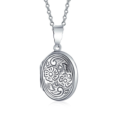 Flower Photo Oval Locket For Women Hold Pictures Sterling Necklace