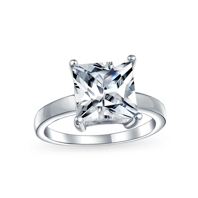 Classic 3CT Princess Cut Solitaire Engagement Ring in Sterling Silver