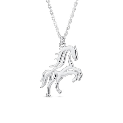 Traditional Western Galloping Horse Pendant Necklace in Oxidized Sterling Silver