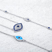 Turkish Blue Yellow CZ Evil Eye Pendant Necklace in Sterling Silver