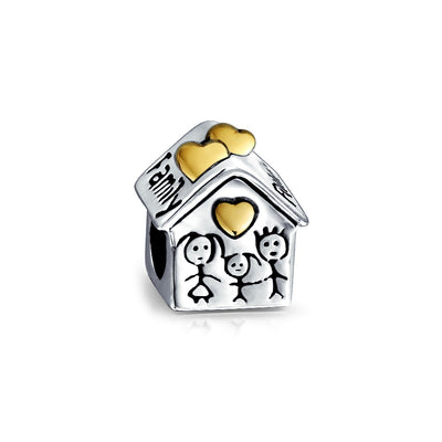 Happy Home Family House Charm Bead 14K Gold Plated Silver for European Bracelet