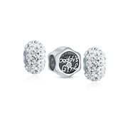 Set of 3 Father's Love CZ Daddy's Girl & Solid Spacer White Clear Charm Bead