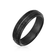 Stripe Grooved Tungsten Wedding Band Ring for Men - Black Matte Hammered Comfort Fit