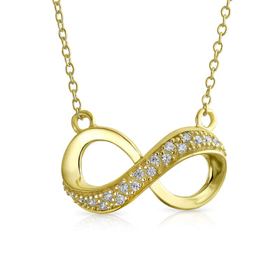 Love Knot Pave CZ Infinity Necklace 14K Gold Plated Sterling Silver