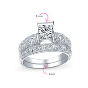 Vintage Style Cocktail Statement Ring: 1CT Round Solitaire Filigree CZ Sterling Silver