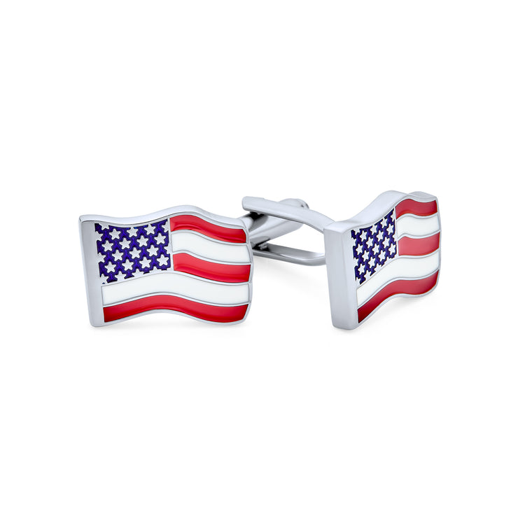 Patriotic USA Red Blue Flag Stars Stripes Cufflinks Stainless Steel