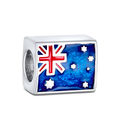 Australian Flag Charm Bead Sterling Silver for European Bracelet - Red White Blue