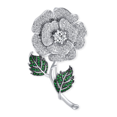 Large Elegant Floral Bouquet Flower Clear CZ Flower Brooch Lapel Pin