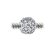 Set of 2 SIS and Heart Flower Filigree Round Bouquet Barrel Charm Bead Silver
