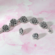 Antiqued Flowers Big Black Rose Bracelet .925Sterling Silver 7.5 Inch