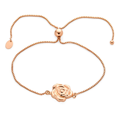 Delicate Flower Bolo Style Bracelet Rose Gold Plated .925Sterling Silver