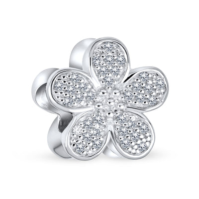 Floral Pave CZ Flower Shape Daisy Charm Bead .925Sterling Silver