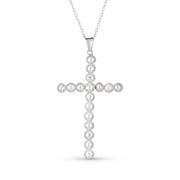 Vintage Style Bridal Necklace with Freshwater Pearl and Large Cross Pendant Silver