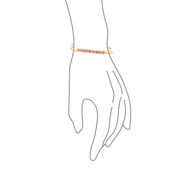 Set of 3 Pink Tourmaline, Aquamarine and Turquoise Bolo Bracelet Gold Plated