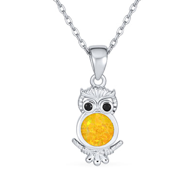 Opalescent Gemstone Owl Pendant Necklace Sterling Silver October Birthstone