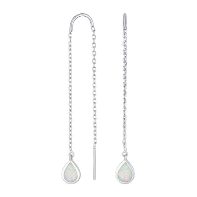 Pear Shaped Dangle Gemstone Earrings with Opal Inlay on Sterling Silver Chain