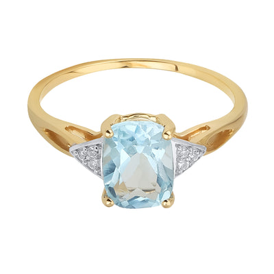 Delicate Genuine 14K Gold Gemstone Side Stones & Sky Blue Topaz Teardrop Ring