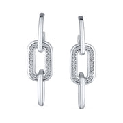 Geometric Dangle Rectangle Micro Pave 3 Chain Link Paperclip Earrings
