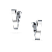 Triangle Flat Hinge Hoop Earrings Silver Tone Stainless Steel