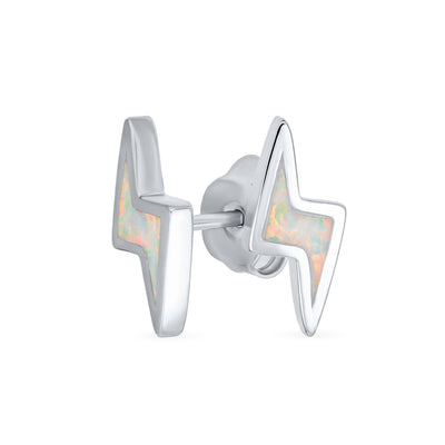 White Opal Thunder Lightning Bolt Stud Earrings .925Sterling Silver