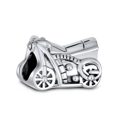 Biker Chick Motorcycle Charm Bead in Oxidized Sterling Silver for European Bracelet