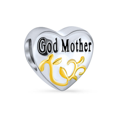 Heart Mother Love Charm Bead 2 Tone Gold Plated .925Sterling Silver