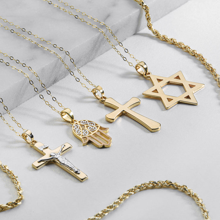 Delicate Two Tone Jesus Inri Crucifix Pendant Necklace in White & 14K Yellow Gold