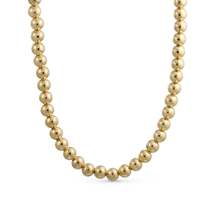 Classic Simple 6MM Round Bead Strand Necklace Polished Gold 16 Inch