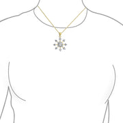 Festive Christmas Jewelry Set CZ Snowflake Earrings & Necklace Yellow Gold Plated