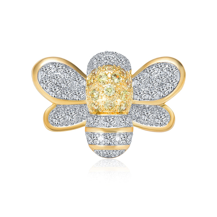Two Tone Bumble Bee Yellow White Cubic Zirconia Pave CZ Brooch Pendant