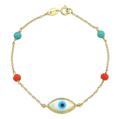 Spiritual Amulet Evil Eye Bracelet Yellow 14K Gold Plated .925 Sterling Silver