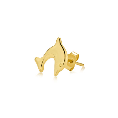 Tiny Daith Nautical Dolphin 14K Gold Cartilage Ear Stud Earring Helix Push Back