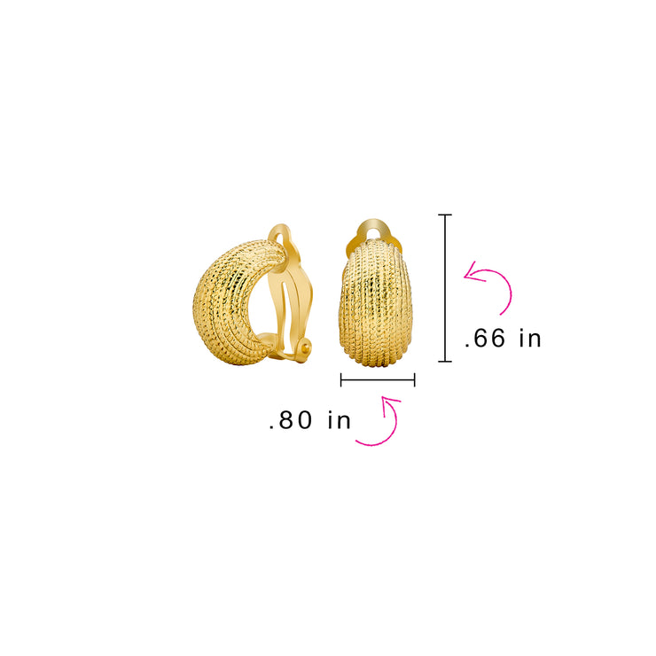 Ribbed Cable Rope Stripe Half Hoop Clip-On Earrings Gold Tone for Non-Pierced