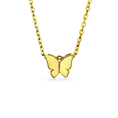 Petite Tiny 14K Yellow Gold Station Garden Butterfly Pendant Station Necklace