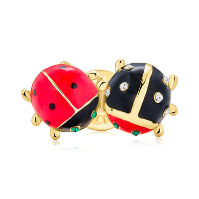 2 Ladybug Red Black Gold Plated Enamel Crystal Insect Lapel Push Pin