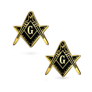 Set of 2 Freemasons Compass Symbol Shirt Cufflink Black Enamel Gold Plated