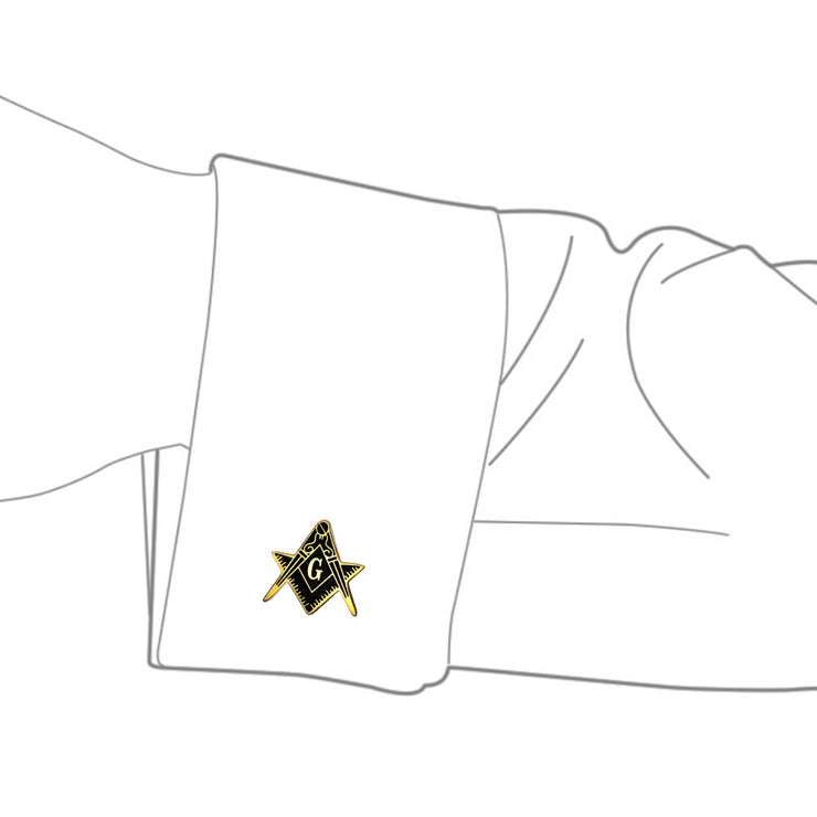 Set of 2 Freemasons Compass Symbol Shirt Cufflink Black Enamel Gold Plated