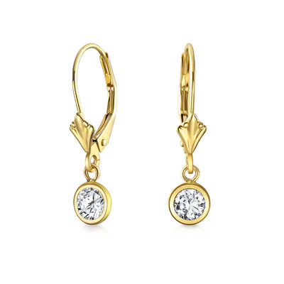 Petite Heart Shape Dangle Chandelier Earrings in 14K Gold with CZ Bezel Set