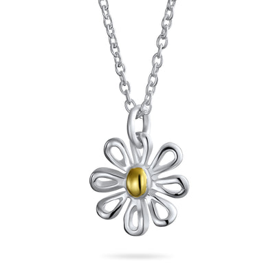 Sunflower Daisy Flower Pendant Charm Necklace Gold Plated .925 Silver