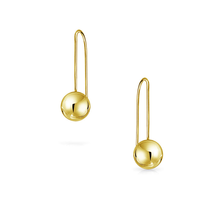 Minimalist Drop Ball Threader Earrings For Women Real 14K Yellow Gold